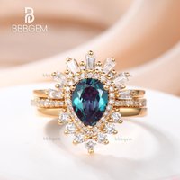 Bague de fiançailles vintage en alexandrite en forme de poire
