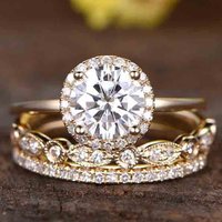 BBBGEM Ensemble de Bagues de Fiançailles Wavel Moissanite 3pcs