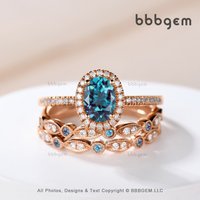 Ensemble de Bagues de Mariage en Alexandrite de 3 Pièces — Anneaux empilables