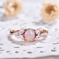 Bague de fiançailles en opale rose marquise moissanite en or rose