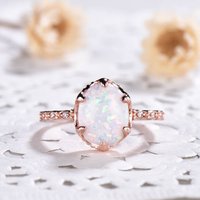 Oval Solitaire Opal Diamond Engagement Ring Rose Gold — Engagement Rings