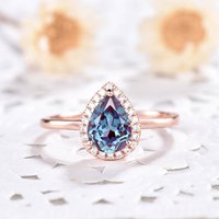 Vintage Pear Shaped Lab Alexandrite Engagement Ring — Engagement Rings