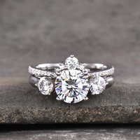 Three Stone Moissanite Engagement Ring Set For Women — Engagement Rings