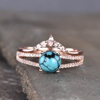 Split Shank Turquoise Diamond Engagement Ring Set Moissanite Band 14k/18k — Engagement Rings