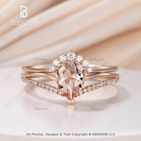 Ensemble de Bague de Fiançailles en Morganite Classique en Or Rose — Bagues de fiançailles