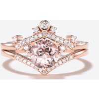 Ensemble de Bagues de Fiançailles en Morganite Art Déco en Or Rose
