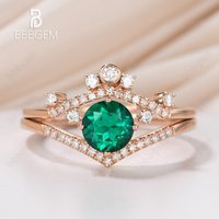 Bague de fiançailles en émeraude Art Déco en or rose