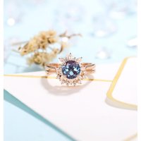 Bague de fiançailles en Alexandrite florale en or rose