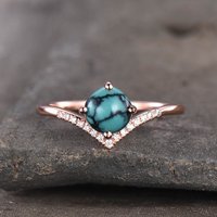 Bague de Fiançailles Turquoise avec Bandeau en Diamant Courbé en V