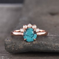 Bague de Fiançailles Florale en Turquoise et Diamants avec Cinq Pierres