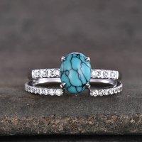 Bague de fiançailles en turquoise noire verte Luxe Viviana Set Oval 14k/18k