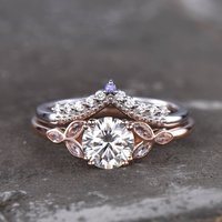 Ensemble de Bagues de Fiançailles Moissanite Art Déco Personnalisé en Or Rose