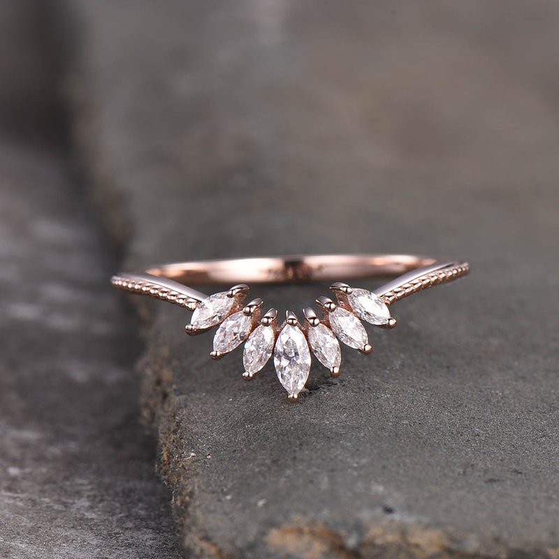 Bague de mariage Art Deco en Moissanite avec sept pierres marquises — Bijoux de mariage