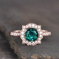 Bague de fiançailles Halo en Moissanite et Émeraude