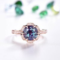 Bague de fiançailles vintage en alexandrite en or rose 14k