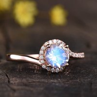 Bague de Fiançailles en Pierre de Lune avec Bande en Or Rose