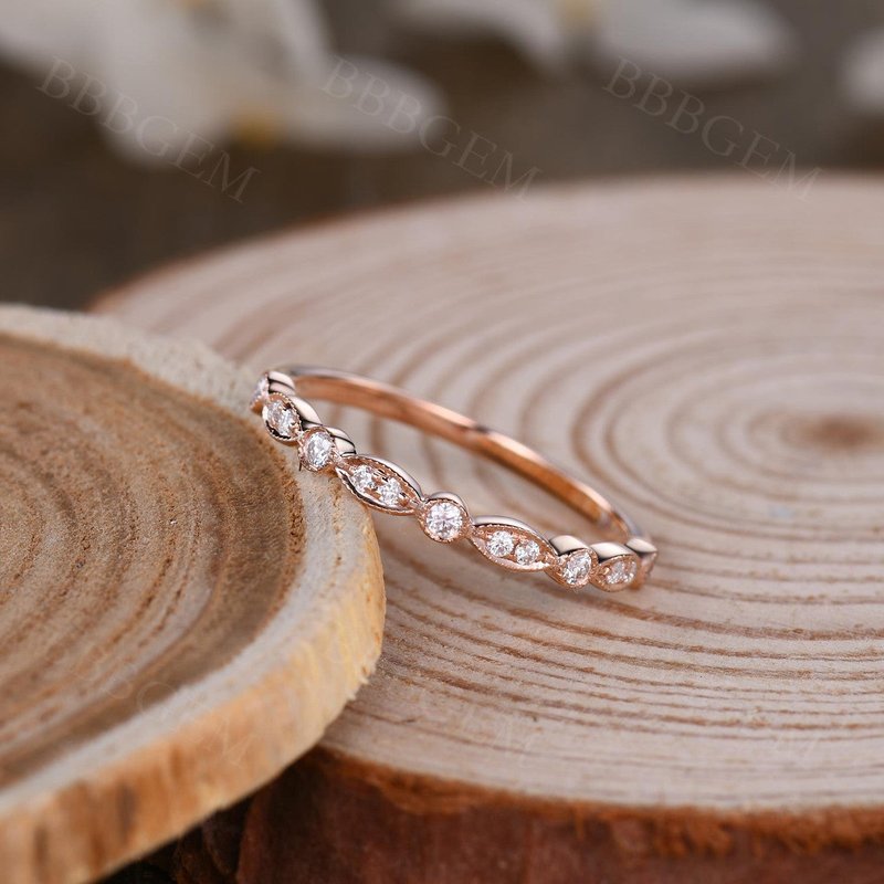 Bague de mariage en Moissanite en or rose 14/18k forme marquise — Bijoux de mariage