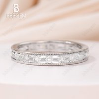 Moissanites Wedding Band Solid 14k White Gold Baguette Cut-penny09021