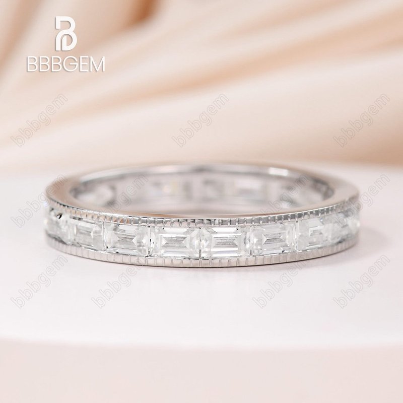 Moissanites Wedding Band Solid 14k White Gold Baguette Cut-penny09021 — Wedding Jewelry