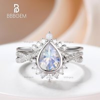 Ensemble de Bagues de Fiançailles Vintage en Pierre de Lune avec Bande Tordue