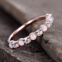 Bague de mariage vintage en opale et CZ demi-éternité 14k or rose