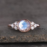 Bague de fiançailles en or rose 14k avec cluster de pierre de lune