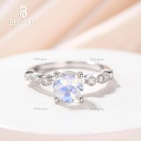 Bague de fiançailles en pierre de lune antique en or blanc 14k avec bande marquise