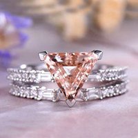 Ensemble de Bagues en Morganite Taille Trillion de 9mm en Or Rose 14k