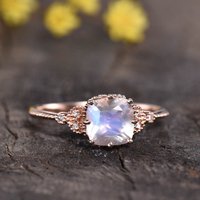 Bague de fiançailles en pierre de lune coussin de 7 mm en or rose 14K