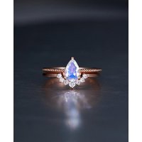 Pear Shaped Curved Milgrain Moonstone Engagement Ring Rose gold-HRa016b — Engagement Rings