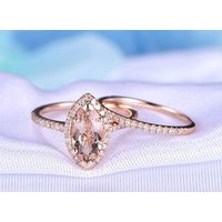 2pcs Wedding Ring Set Morganite Engagement Ring Marquise Stone Personalized — Engagement Rings