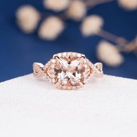 Bague de fiançailles en morganite taille coussin en or rose 14K/18K