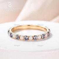 Opal And Alexandrite Wedding Band Full Eternity 14K/18K Gold