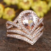 Ensemble de Bagues de Mariage en Morganite Rose en 3 pièces