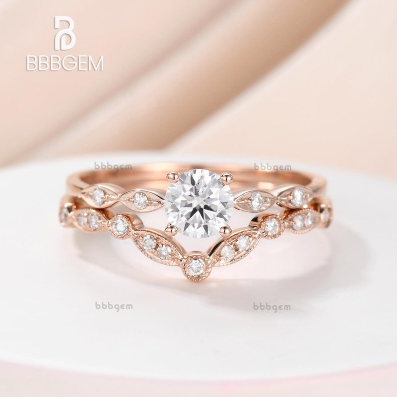 5mm Moissanite Rosalie Diamond Engagement Ring Set 2pcs — Engagement Rings