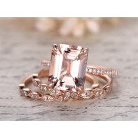 Ensemble de Bagues de Fiançailles en Morganite Taille Émeraude