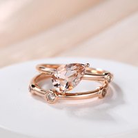 Bague de fiançailles en morganite en forme de poire 6x9mm en or rose 14k
