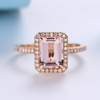 Bague de fiançailles en morganite taille émeraude de 2 carats avec halo de diamants