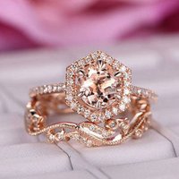 Ensemble de Bagues de Fiançailles en Morganite et Diamants en Or Rose 14k