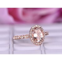 Bague de fiançailles en morganite en or rose 14K/18K avec halo de diamants — Bagues de fiançailles