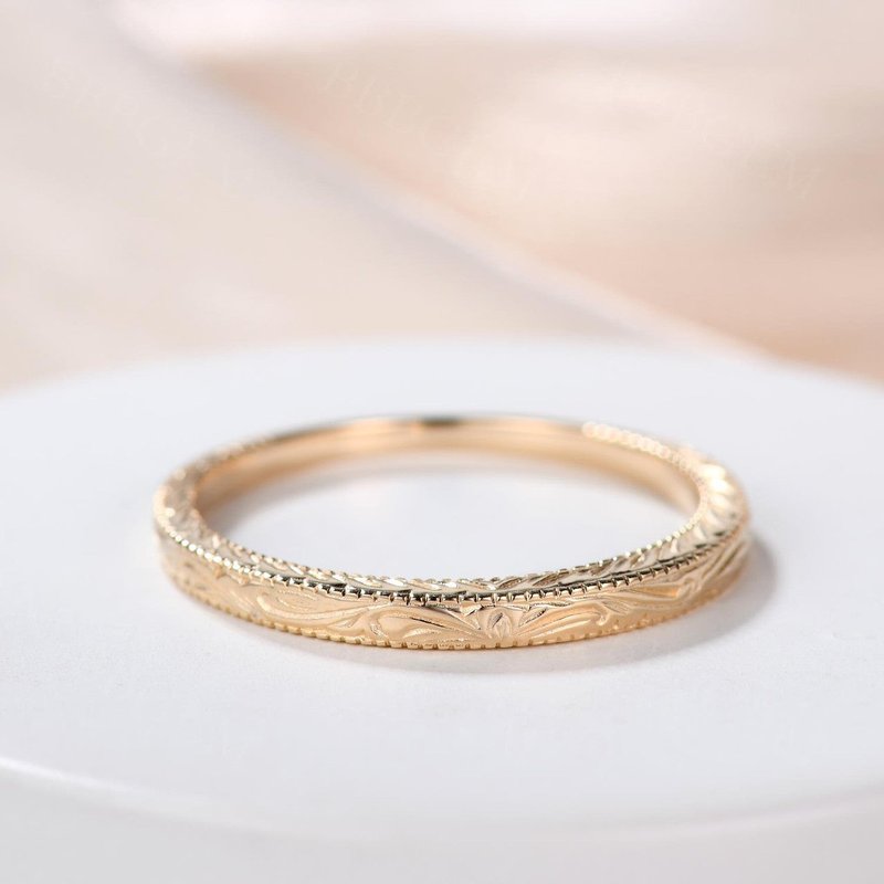 Bague de mariage en or rose 14k avec motif floral en filigrane — Bijoux de mariage