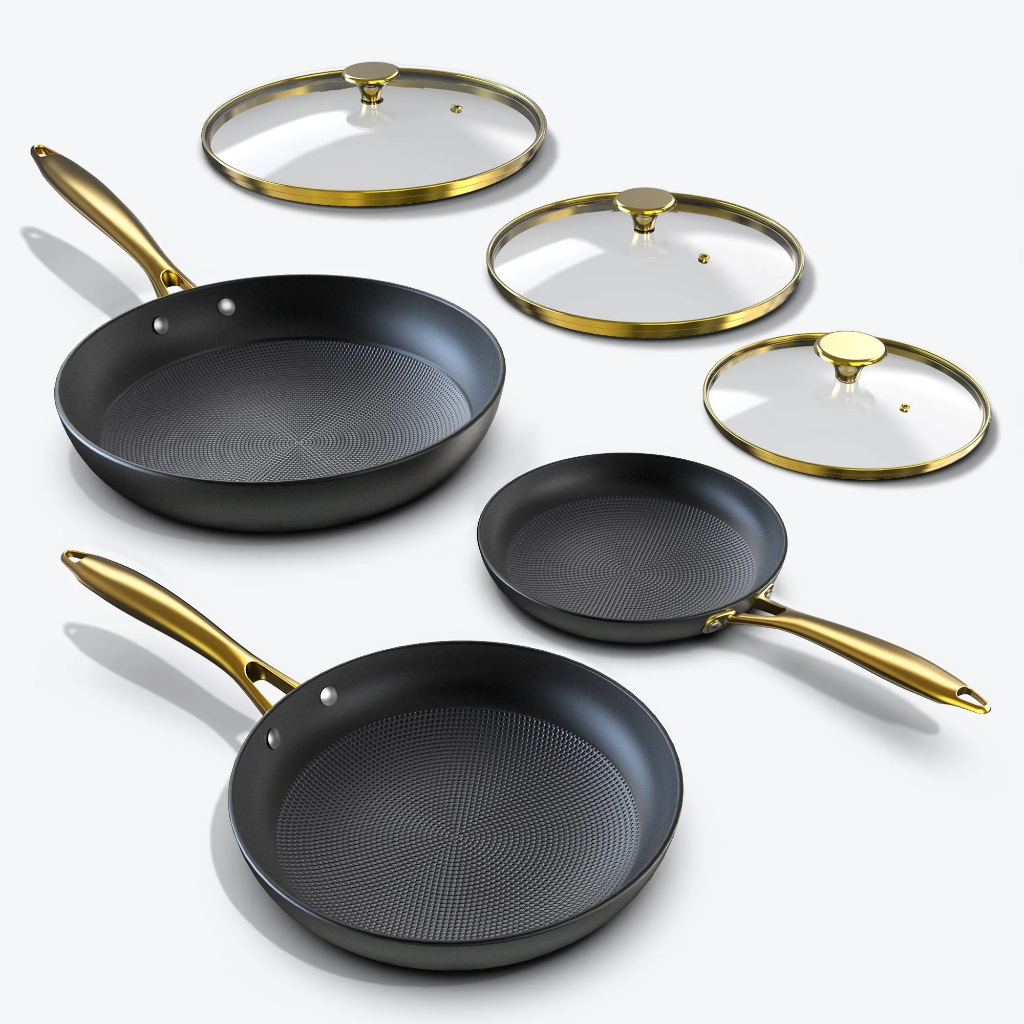 Ensemble de poêles à frire en fonte avec couvercle — Batteries de cuisine