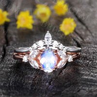 Bague de fiançailles vintage en pierre de lune ovale en or rose