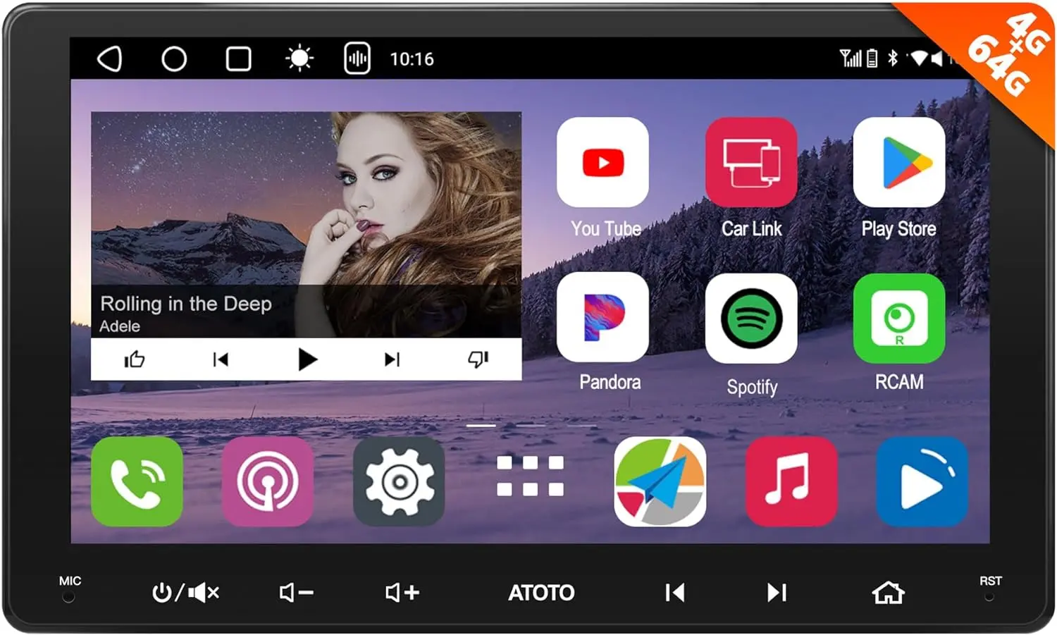 Atoto A6G209PL 9" Double Din Car Stereo, Qled Display, 8-Core Android, 4G+64G, 4G LTE WiFi/BT/USB Tethering, Wireless CarPlay & Android Auto — Car Stereos & Hea
