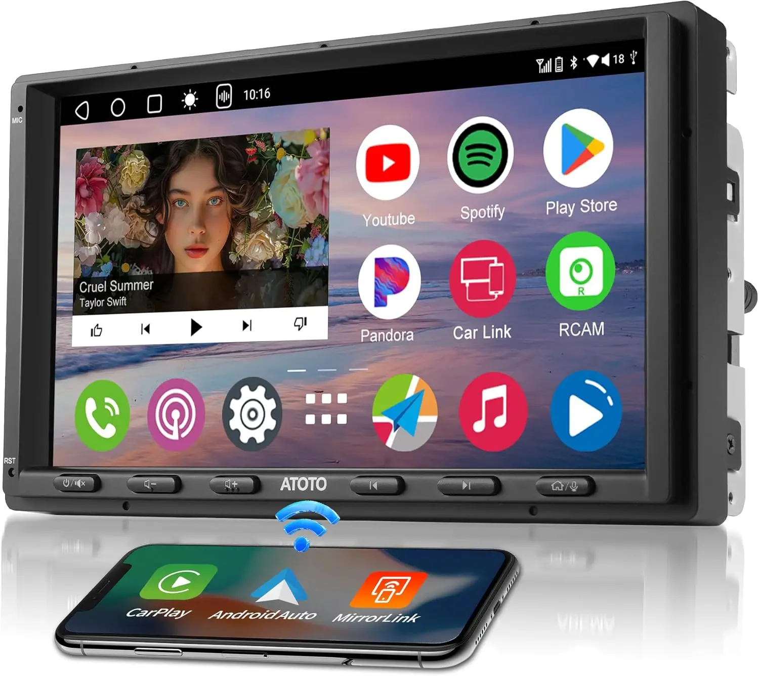 Atoto A6G2A7PL 7" Double Din Car Stereo, Android, 4G+64G, Wireless/Wired CarPlay & Android Auto, 4G LTE Nano Card, Touchscreen, MirrorLink