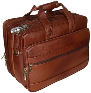RICHSIGN Leather Laptop Bag 15.6 inch Expandable Tan