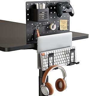 PEGZONE 2-Slot Under Desk Laptop Holder with Headphone Stand