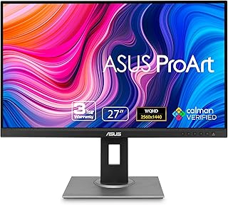 ASUS ProArt Display PA278QV 27” WQHD (2560 x 1440) Monitor, 100% sRGB/Rec. 709 ΔE < 2, IPS, DisplayPort HDMI DVI-D Mini DP, Calman Verified, Eye Care, Anti-Glare, Tilt Pivot Swivel Height Adjustable
