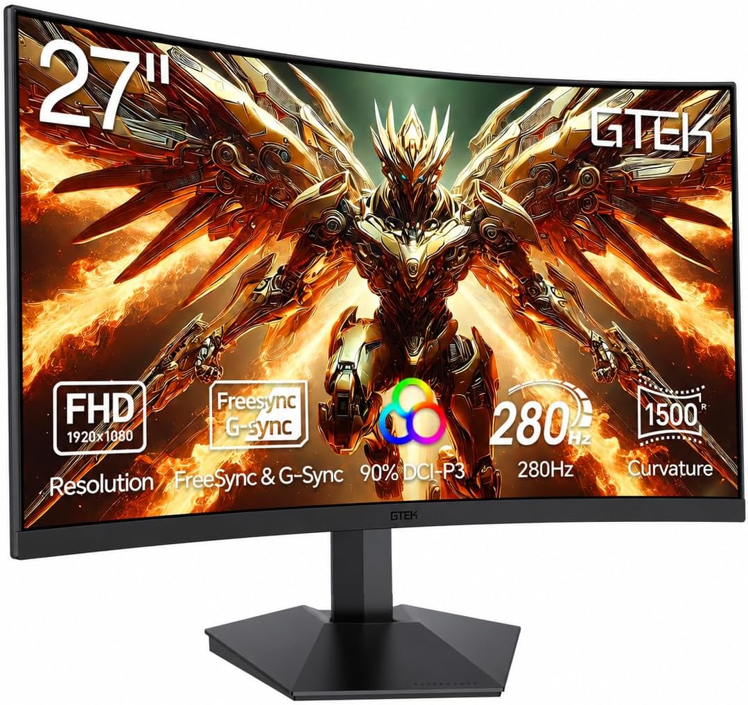 GTek 27" Curved Gaming Monitor 280Hz FHD 1ms — Computer Monitor