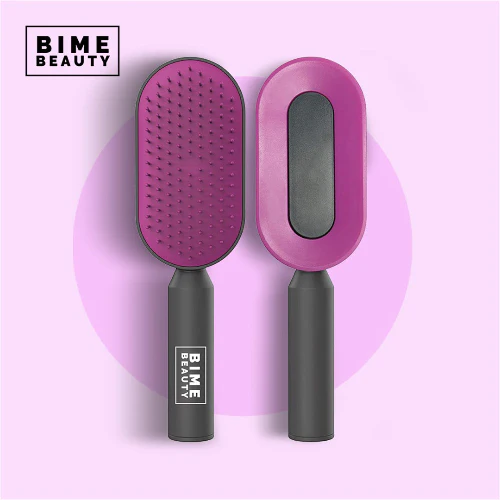 Brosse à cheveux autonettoyante par BimeBeauty - Conception rectangulaire gris violet — Outils de coiffure